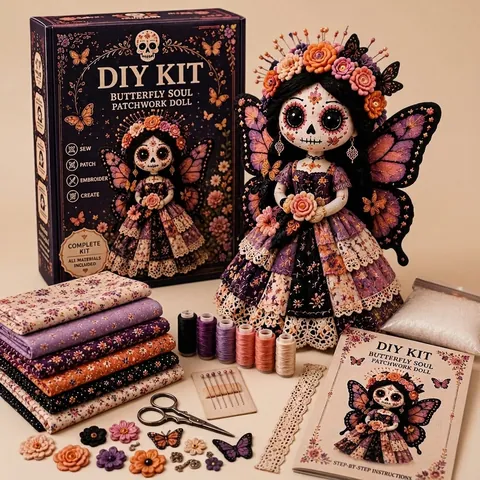 Halloween Day of the Dead DIY Patchwork Doll Kit Skeleton Floral Pattern Handcraft Sewing Material With Tools For Home Decor Gift