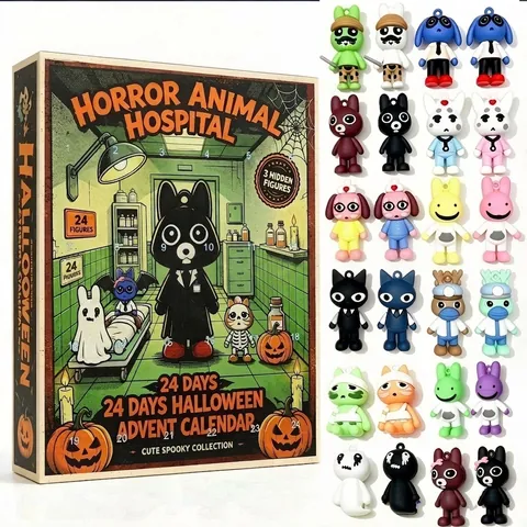 Halloween Horror Dierenkliniek Adventskalender 24 Dagen Griezelige Figuren Verrassingsdoos Set Donkere Schattige Dieren Aftelkalender Cadeau