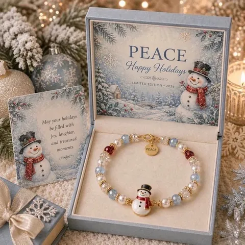 Christmas Blessing Beaded Bracelet Gift With Greeting Card Santa Claus Snowman Gingerbread Man Alloy Artificial Pearl Jewelry