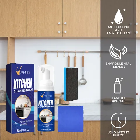 Nettoyant Mousse Cuisine Multi Usages Détachant Huile Lourde Pour Hotte Cuisinière Spray Dégraissant Avec Éponge Chiffon Microfibre