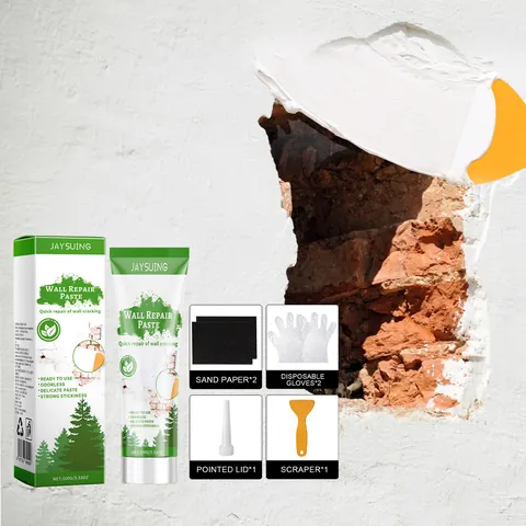 Jaysuing Wall Mending Agent Kit 100g White Wall Repair Ointment with Scraper Sandpaper Gloves for Home Crack Renovation