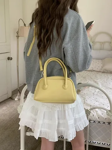 Women Korean Style Large Capacity Pillow Bag Litchi Texture PU Leather Handbag Crossbody Bag Commuting Fashion Handbag