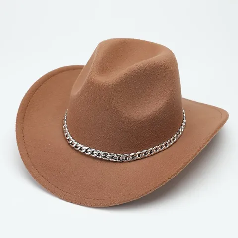 Cappello da Cowboy Occidentale per Uomo Donna Cappello Fedora Vintage Con Fibbia per Cintura in Pelle Catena a Tesa Larga in Feltro Jazz Hat per Esterno