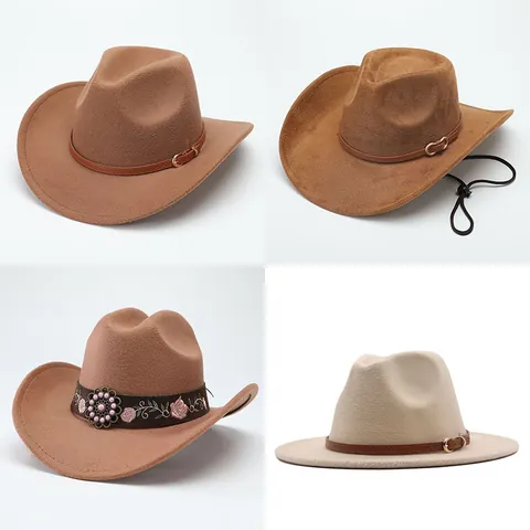 Cappello da Cowboy Occidentale per Uomo Donna Cappello Fedora Vintage Con Fibbia per Cintura in Pelle Catena a Tesa Larga in Feltro Jazz Hat per Esterno
