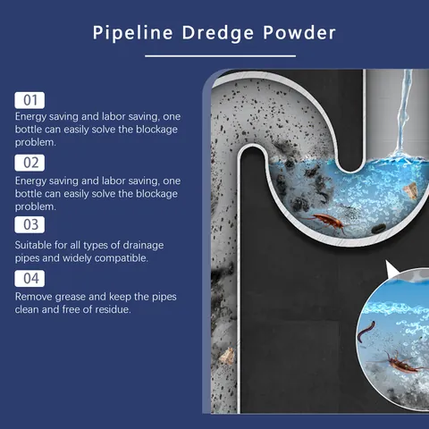 JUE FISH 100g Pipeline Dredge Powder Strong Drain Pipe Unblocker For Hair Grease Kitchen Bathroom Clog Remover Cleaner
