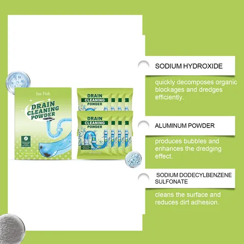 Jue Fish Drain Cleaning Powder Powerful Sink Clog Remover For Kitchen Toilet Bathroom Pipe Cleaning Deodorizer For Household Pipes