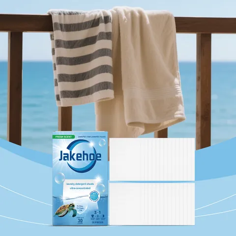 JAKEHOE 30 Τεμάχια Φύλλα Απορρυπαντικού Πλυντηρίου Οικολογικά Συμπυκνωμένα Βαθύς Καθαρισμός Φρέσκο Άρωμα Φορητό Χαρτί