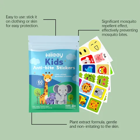 WIIEEY Pegatinas Repelentes de Mosquitos Dibujos Animados para Niños Aceites Esenciales Vegetales Eucalipto Menta Citronela Parches