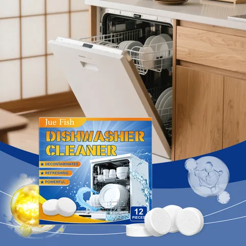 JUE FISH Dishwasher Cleaner Tablets Powerful Oil Stain Removal Descaling Deodorizing Tablets For Home Kitchen Household Deep Cleaning