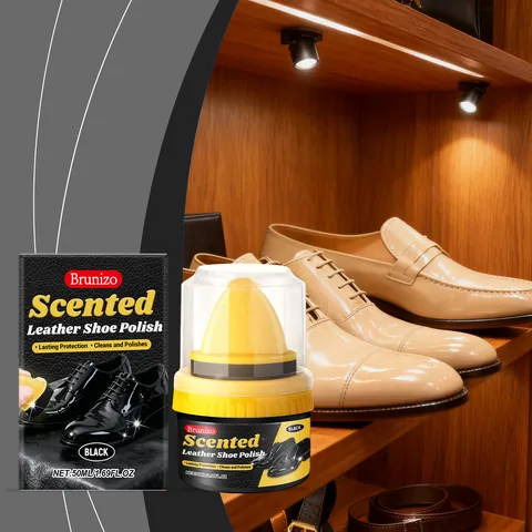 Brunizo Black Leather Shoe Polish Cream For Shine Renewal And Deep Nourishment With Integrated Sponge Applicator
