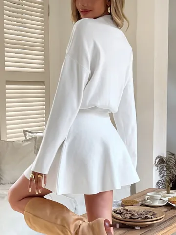 Women Knitted Mini Dress Y2K Style Viscose Blend Long Sleeve Slim Fit A-Line Solid Color Autumn Winter Casual Elegant Dress