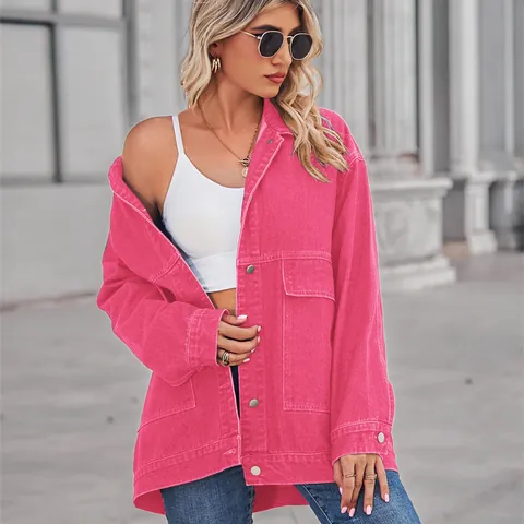 Damen Vintage Oversized Jeansjacke Retro Gewaschen Locker Mittellang Jeans Außenbekleidung Mit Taschen Lässige Streetwear Jacke