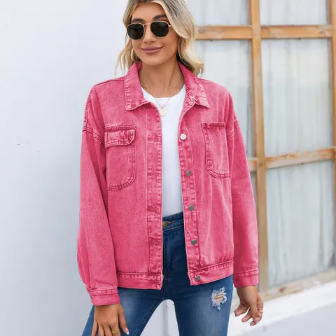 Dames Retro Spijkerjas Gewassen Oversized Lange Mouw Knoopsluiting Jas Vintage Casual Streetwear Katoen Denim Top