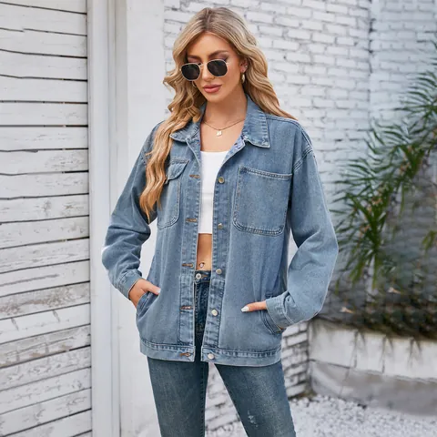Dames Vintage Gewassen Spijkerjas Oversized Lange Mouwen Knoopjas met Afneembare Capuchon Meerdere Zakken Casual Streetwear Bovenkleding