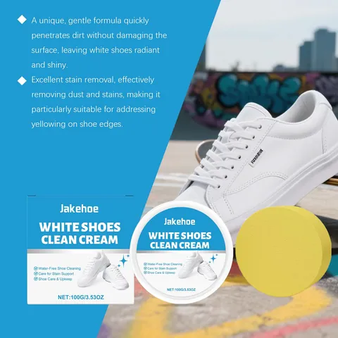 Jakehoe White Shoe Cleaning Cream Waterless Decontamination Whitening Maintenance Cream With Sponge For Sneakers Casual Shoes