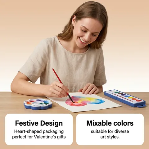 Heart Shaped Watercolor Paint Set Portable Colorful With Brush And Flower Palette For DIY Drawing Kids Art Supplies
