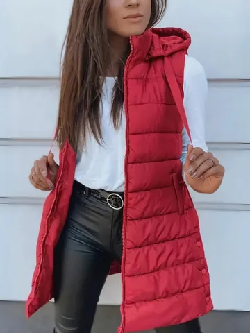 Women's Long Quilted Padded Vest Hooded Sleeveless Cotton Puffer Jacket With Zipper Closure Solid Color Warm Outerwear Top