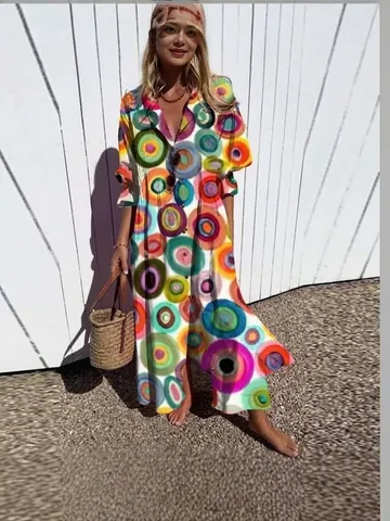 Women's Elegant Lapel Long Sleeve Maxi Dress Bohemian Floral Printed Pleated Shirt Dress Vacation Party A-Line Long Robe