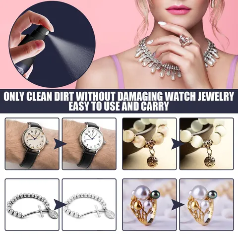 Jewelry Cleaner Spray Kit Rust Remover For Gold Diamond Watch Polish Restoration Shine Cleaning Solution Brush Gloves