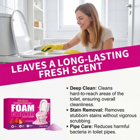 JAKEHOE Strawberry Scent Toilet Foam Cleaner Powder Powerful Stain Remover Descaling Deodorant Antibacterial Household Toilet Bowl Pipe Cleaning Agent