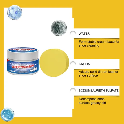 White Shoe Cleaning Paste With Sponge Water-Free Stain Remover Cream For Leather Sneakers Decontamination Cleaning Gel