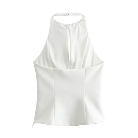 Women Halter Neck Top With Rhinestone Bow Detail Sexy Backless Summer Jewelry Bow Halter Top Polyester Sleeveless Shirt