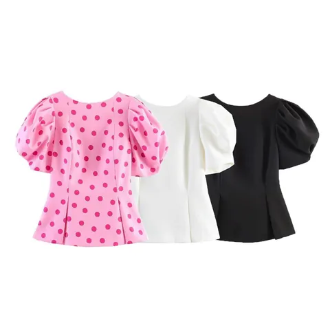 Dames Sexy Slim Fit Pofmouwen Top Polyester Rugloos Vierkante Hals Gestippeld Effen Kleur Zomer Mode Streetwear Top