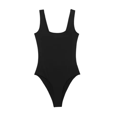 Women U-Neck Sleeveless Ribbed Knit Bodysuit Slim Fit Stretch Sexy Solid Color Summer Top Jumpsuit Everyday Clothing