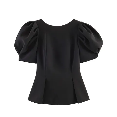 Dames Sexy Slim Fit Pofmouwen Top Polyester Rugloos Vierkante Hals Gestippeld Effen Kleur Zomer Mode Streetwear Top