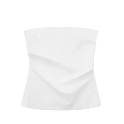 Damen Gerafftes Schlauchtop Trägerlos Slim Fit Einfarbig Polyester Crop Top Westlicher Stil Sexy Sommer Party Mode Schulterfrei