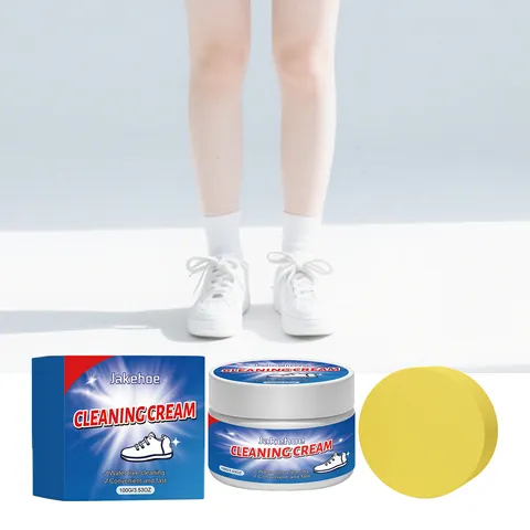 White Shoe Cleaning Paste With Sponge Water-Free Stain Remover Cream For Leather Sneakers Decontamination Cleaning Gel