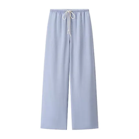 Women's Vintage Casual Wide Leg Pants Polyester Commuter Solid Color Drawstring Mid-Rise Straight Trousers For Autumn