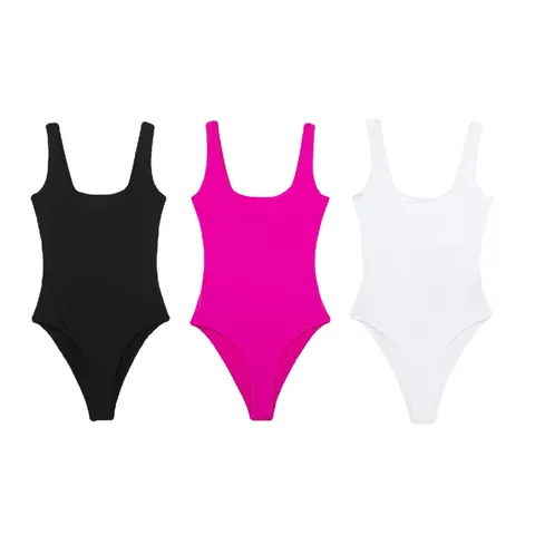 Women U-Neck Sleeveless Ribbed Knit Bodysuit Slim Fit Stretch Sexy Solid Color Summer Top Jumpsuit Everyday Clothing
