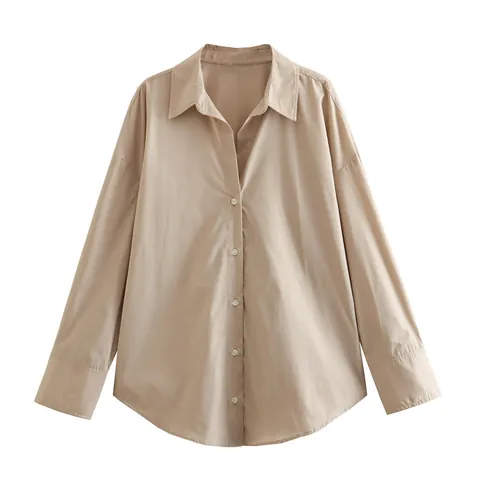 Top para Mujer Estilo Europeo Textura Satinada Camisa de Rayas de Manga Larga Solapa Botonadura Sencilla Casual Otoño
