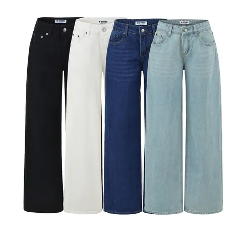 Vaqueros de Mujer Retro Americano High Street Cintura Baja Pierna Ancha Largo al Suelo Pantalones de Mezclilla Rectos Informales