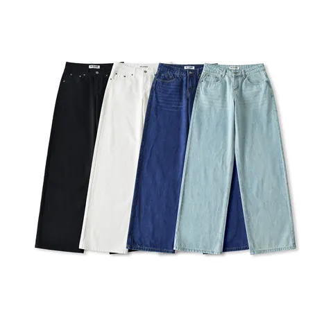 Vaqueros de Mujer Retro Americano High Street Cintura Baja Pierna Ancha Largo al Suelo Pantalones de Mezclilla Rectos Informales