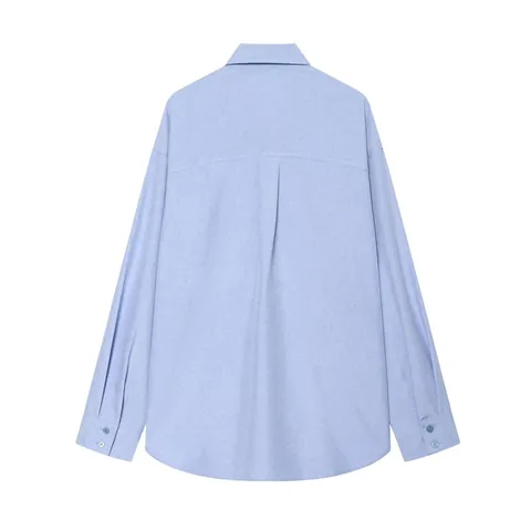 Women New Chinese Style Pure Linen Shirt Top Long Sleeve Frog Button Tie Distressed Casual Light Blue Blouse Summer Shirt