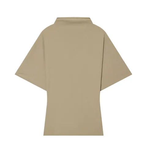 Women's Khaki Top And Bottom Mock Neck Upper And Asymmetric Midi Skirt Minimalist Casual Elegant Solid Color Polyester Outfit