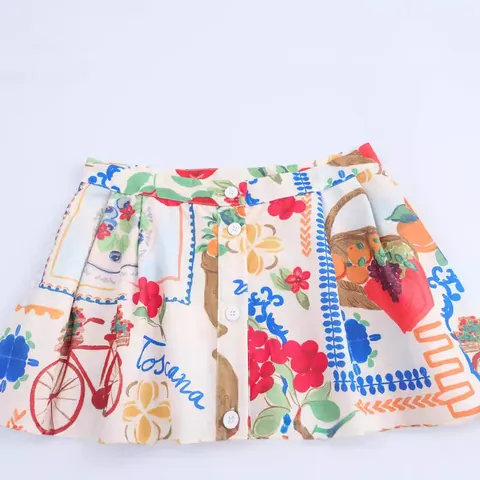 Women Retro Floral Fruit Print Vacation Top And Bottom Satin Strappy Crop Top High Waist Midi Skirt Toscana Print Apparel
