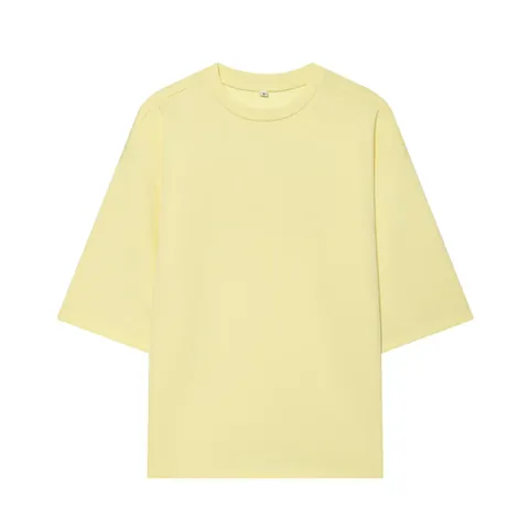 Top Casual a Manica Corta in Tinta Unita da Donna con Spacco Laterale Pantaloni Plissettati a Gamba Larga a Vita Alta in Poliestere
