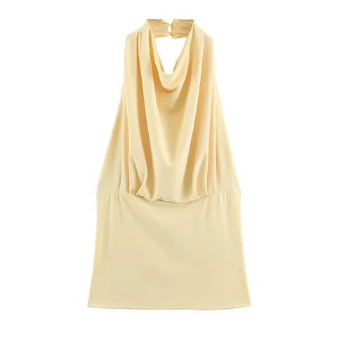 Women Sexy Halter Neck Cowl Pleated Sleeveless Top Summer Backless Draped Vest Y2K Fashion Spicy Girl Polyester Slim Top