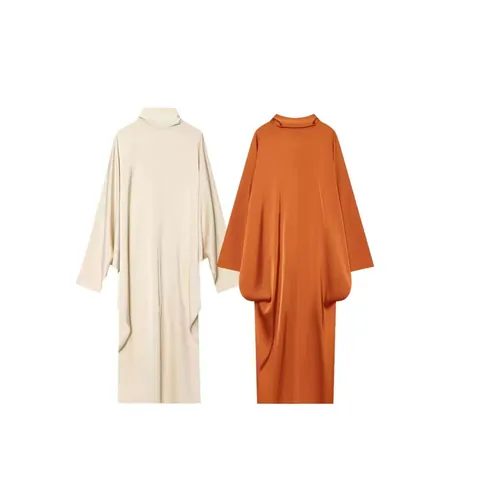Women's Long Sleeve Hooded Polyester Satin Draped Maxi Dress Minimalist Loose Fit Casual Designer Party Dress Gown