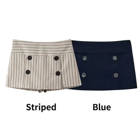 Damen Sexy Hohe Taille Gestreifter Knopf Hosenrock Sexy Hot Girl Doppelreihiger Minirock Shorts Casual Sommer Hosenrock