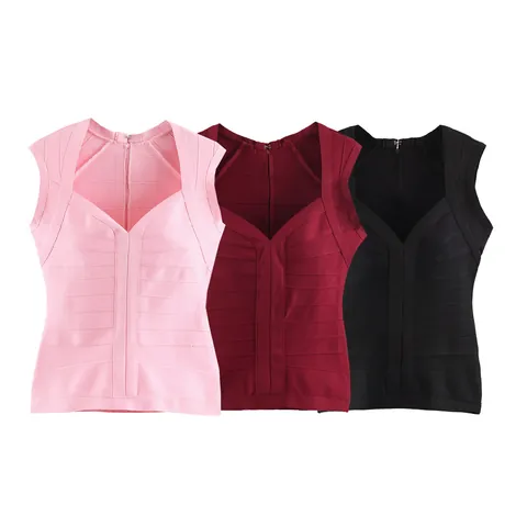Chaleco de Punto Retro para Mujer Cuello en V sin Mangas Ajustado Top de Canalé Verano Color Sólido Moda Minimalista