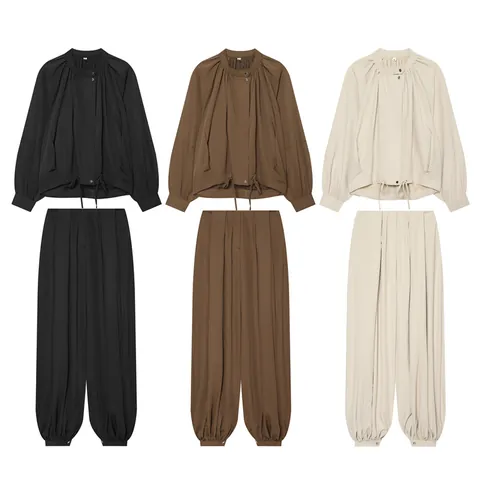 Chaqueta De Verano Para Mujer Con Manga Linterna Y Pantalones De Linterna Con Puño Streetwear Casual Top And Bottom Set Color Sólido