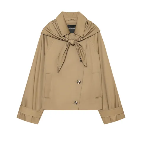 Damen Kurzmantel Trenchcoat Mit Passendem Schal Europäischer Stil Khaki Einfarbig Zweireiher Windjacke Jacke Für Herbst