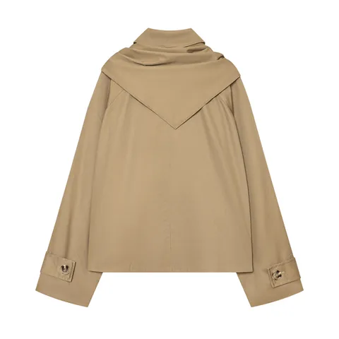 Damen Kurzmantel Trenchcoat Mit Passendem Schal Europäischer Stil Khaki Einfarbig Zweireiher Windjacke Jacke Für Herbst