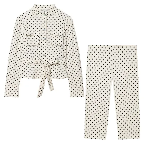Dames Polka Dot Overhemd Jas Of Capri Broek Casual Revers Knoopsluiting Top Polka Dot Broek Streetwear Dagelijkse Kleding