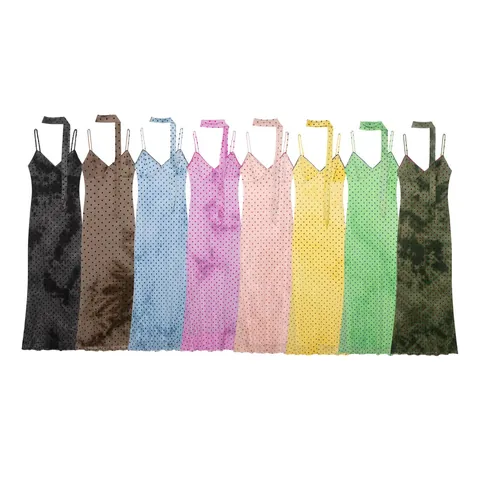 Vestido Largo de Verano para Mujer Sexy Halter Espalda al Aire Lunares Ajustado Sin Mangas Tie-Dye Bodycon Slip Dress Con Bufanda