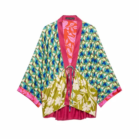 Women Vintage Floral Patchwork Kimono Top And Bottom Skirt Set Summer Elegant Loose Linen Blend Cardigan Long Skirt Set